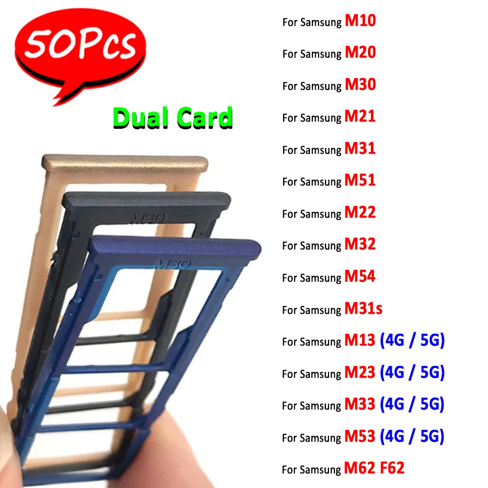 

50Pcs，NEW Dual Card SIM Card Tray Slot Holder Adapter Accessories For Samsung M10 M20 M30 M21 M31 M51 M52 5G M53 M54 M62 F62