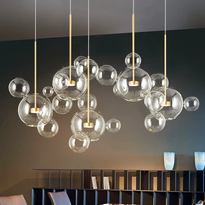 Lustre LED interior com bolhas de vidro transparente, luzes suspensas, Luminaria moderna, lâmpada pendente para sala de estar, utensílios de cozinha