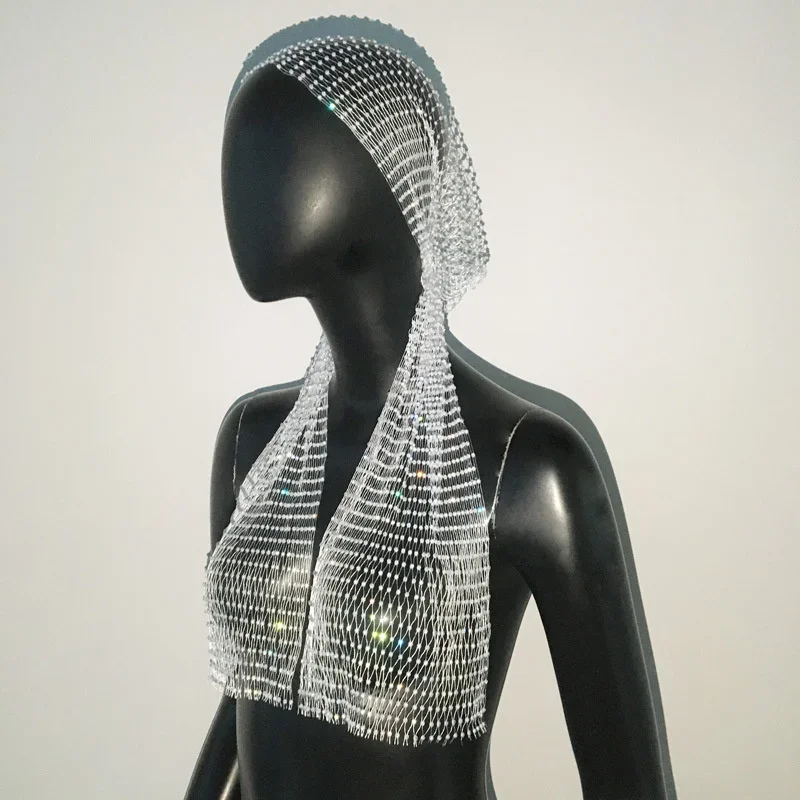 

Sparkly Rhinestone Elastic Mesh Headband Y2k Crystal Diamond Head Scarf Kerchiefs Turban Party Nightclub Rave Edge Hair Bandana