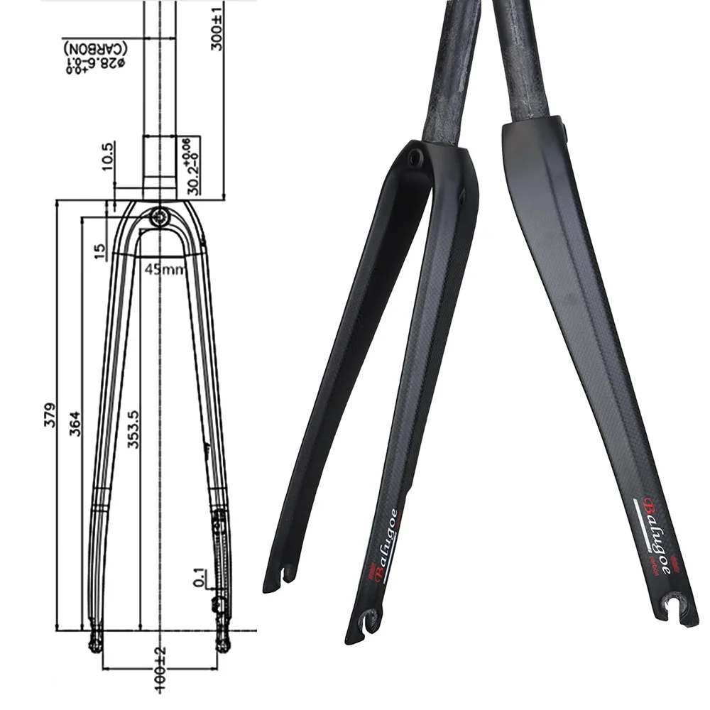 

BALUGOE Mountain Bike Fork Full Carbon Disc Brake Bicycle Forks Fixed Gear Fork 700C*23C 25C 28C 28.6MM Universal Bike Parts