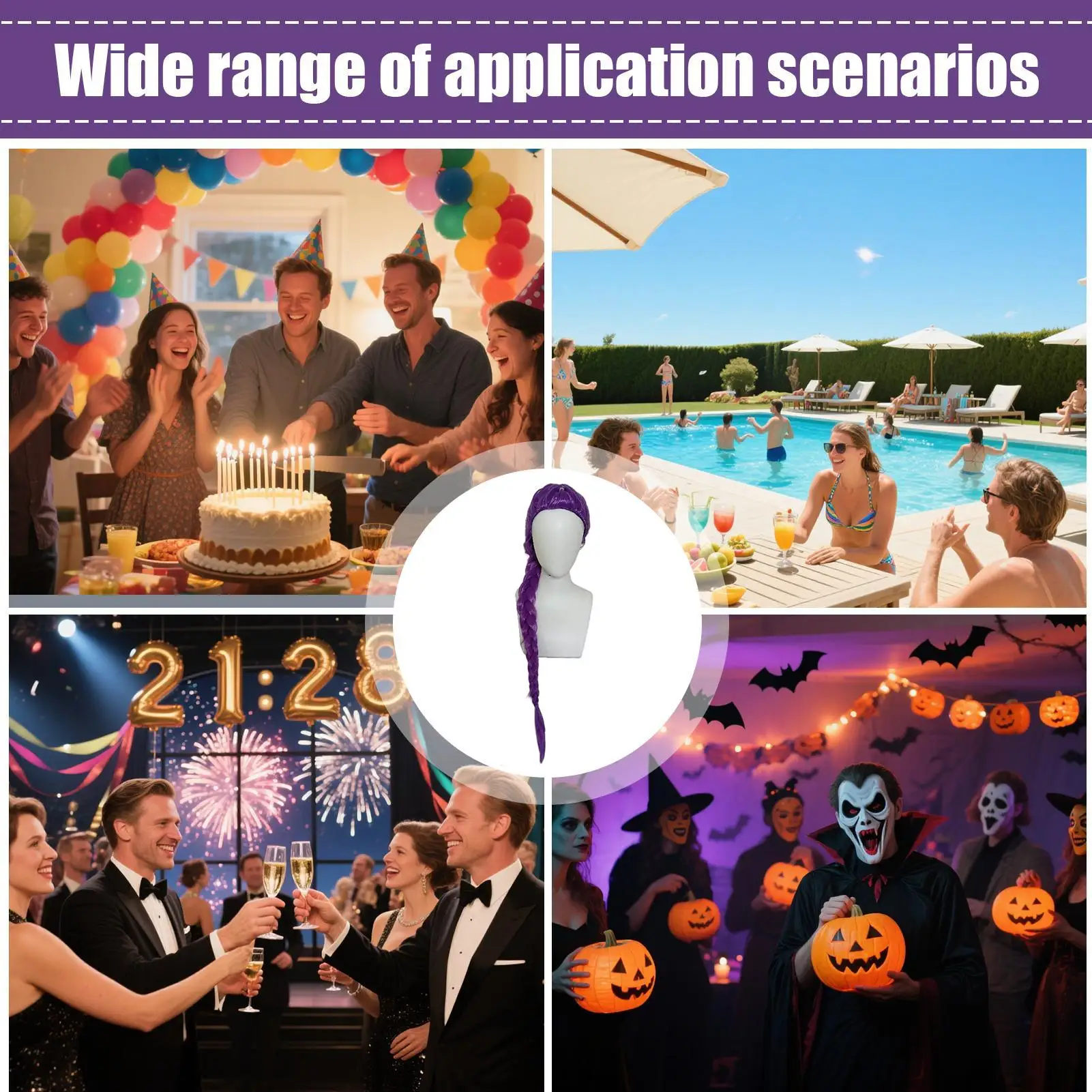 95cm Wigs Cosplay Breathable Inner Mesh Headwear Anime Movies Theme Long Wig For Halloween Party Stage Performance Dance Props