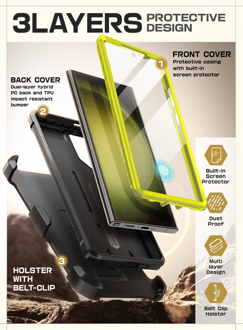 SUPCASE For Samsung Galaxy S24 Ultra Case UB Pro Full-Body Dual Layer Rugged Belt-Clip Phone Case with Built-in Screen Protector