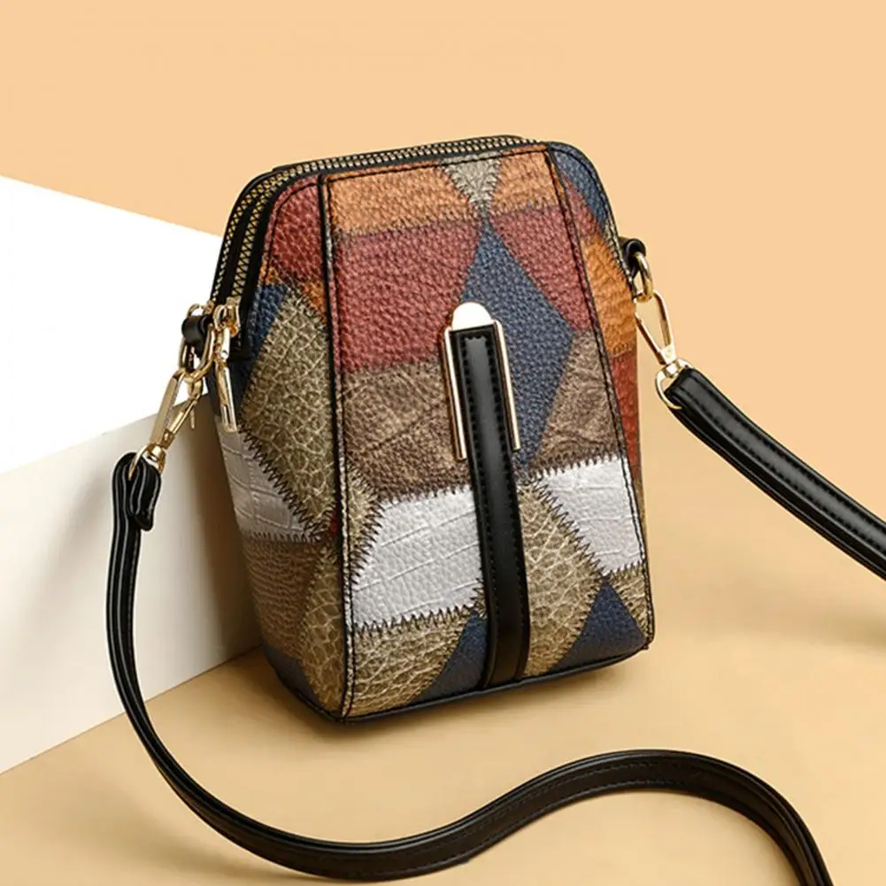 Women Shoulder Bag Vintage Women Bag Colorblock Double Layers Detachable Shoulder Strap Lady Purse Travel Crossbody Bag