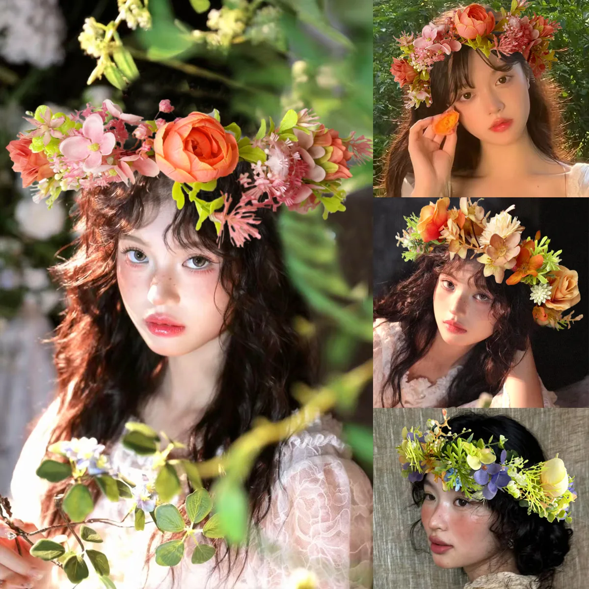 Simulation Flower Crown Wreath for Women Retro Forest Style Fairy Hair Hoop Headwear Girls Beach Wedding Party Hair Accessories