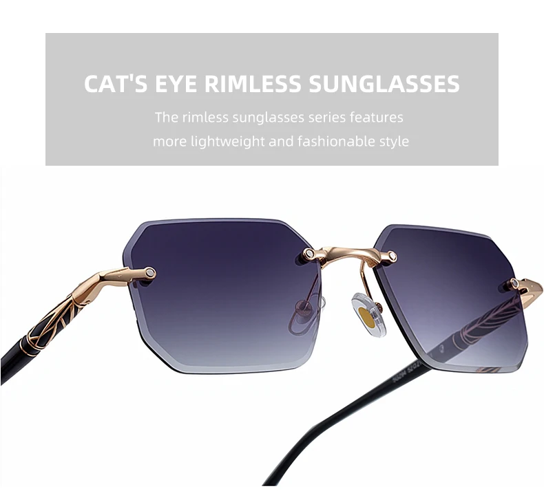 Quadratische randlose Punk-Sonnenbrille für Herren 2026 – Luxusmarke, trendige UV400-Fahrerbrille, polygonale rahmenlose Sonnenbrille für Männer – Detail 7