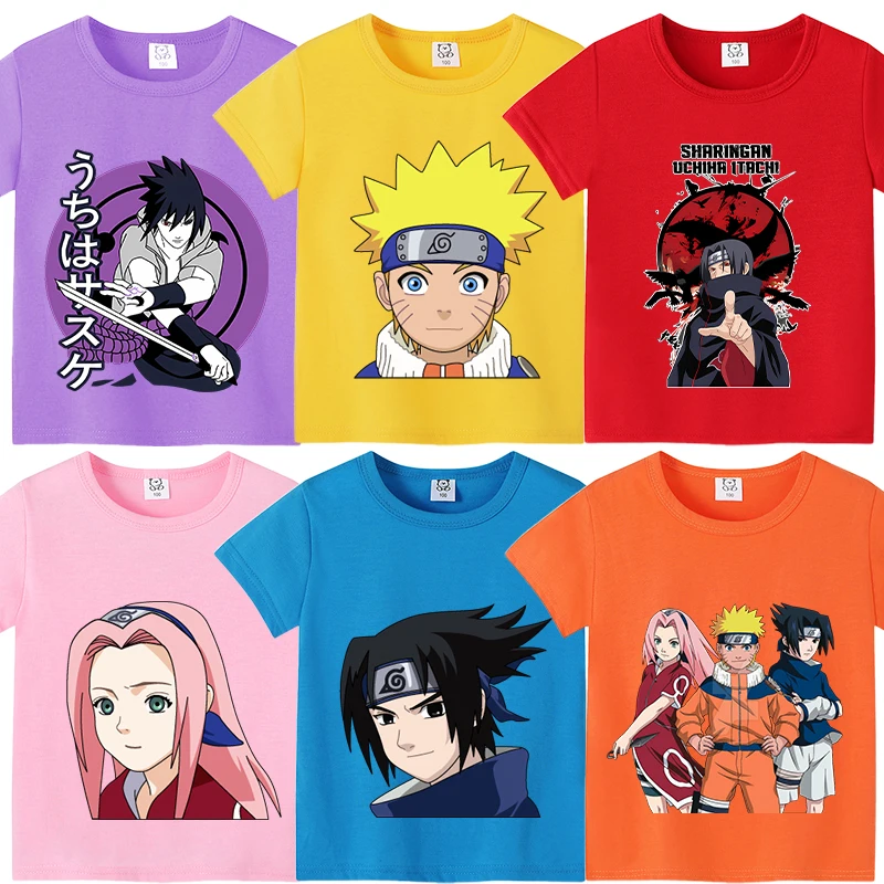 Narutos T-shirt Children Clothing Boy Girl Japanese Manga Pattern Short Sleeve Kid Cartoon Casual Sports Cotton Tee Home Clothes