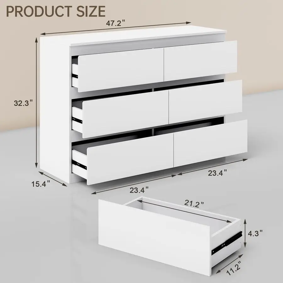 원목 서랍장, 침실용 옷 보관용 6단 서랍장, 넓은 서랍이 있는 모던한 서랍장, 넓은 원목 서랍장