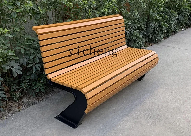 Park Chair Outdoor Bench Courtyard Long Stool Plastic Wood Casual Seat Iron Art
