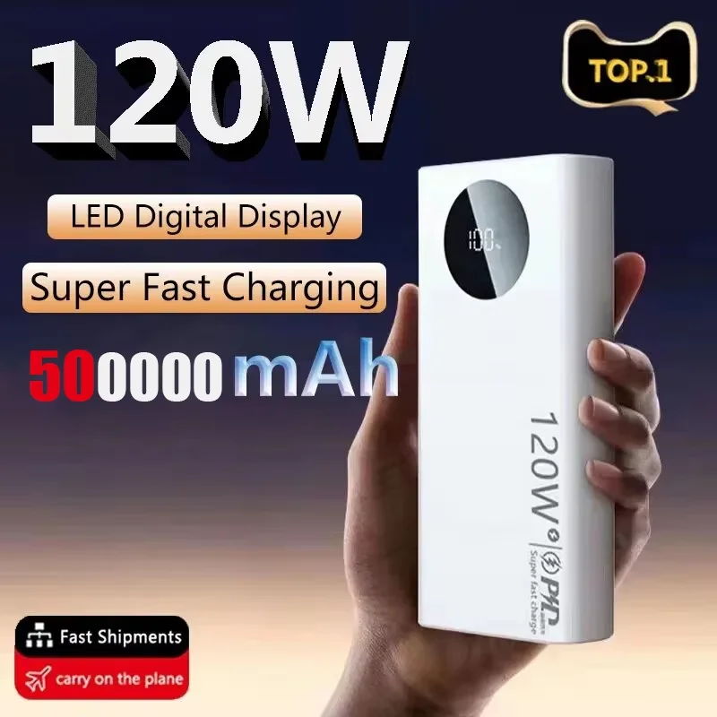 

120W 50000mAh Power Bank Fast Charging High Capacity External Battery Mobile Phone Accessory Powerbank For iPhone Samsung Huawei