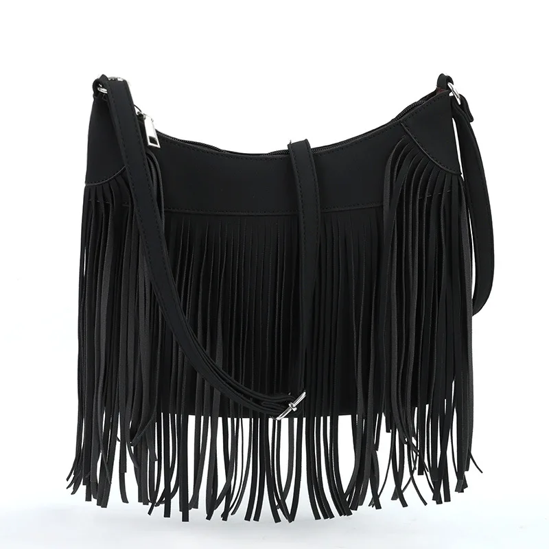 

Boho Style Large Capacity Tassel Crossbody Bag Soft Faux Suede Frosted Western Cowgirl Sling Shoulder Bag Simple Casual Hobo Bag