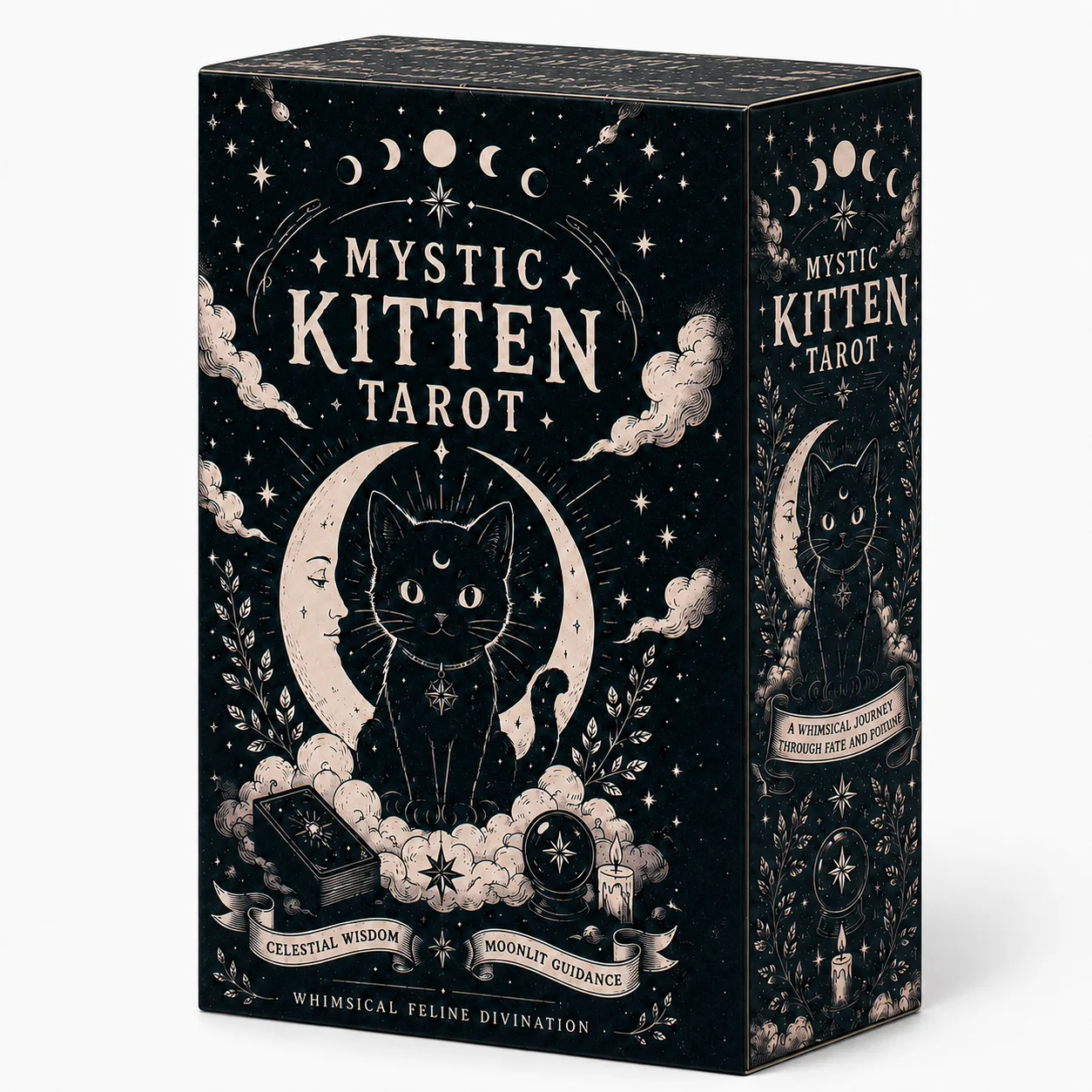 Mystic Kitten Tarot Deck 78 Cards Cat Themed Tarot Cards with Whimsical Feline Illustrations Celestial Moon and Star Design Divi