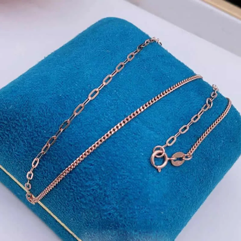 

New 18K Rose Gold Necklace Women AU750 Gold AB Link Chain