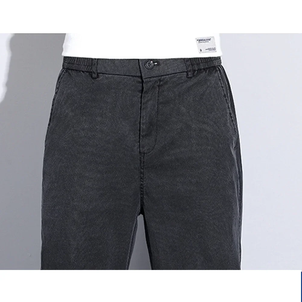 2024 Sommer dünne weiche Lyocell Stoff Jeans Männer lose gerade weites Bein Hosen elastische Taille Freizeit hose plus Größe M-5XL