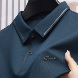 Polo para hombre de tela Premium sin costuras, camisa de negocios, informal, de Golf, ajustada, con cuello de blusa, novedad