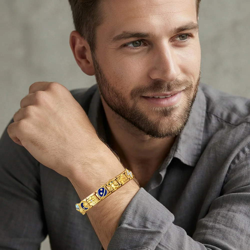URING Goldfarbene italienische Armbandanhänger in Großpackung: Roboter, Flugzeug, Stern, Planet, Mond für Damen und Herren, DIY Edelstahl 9mm Schmuck – Detail 3