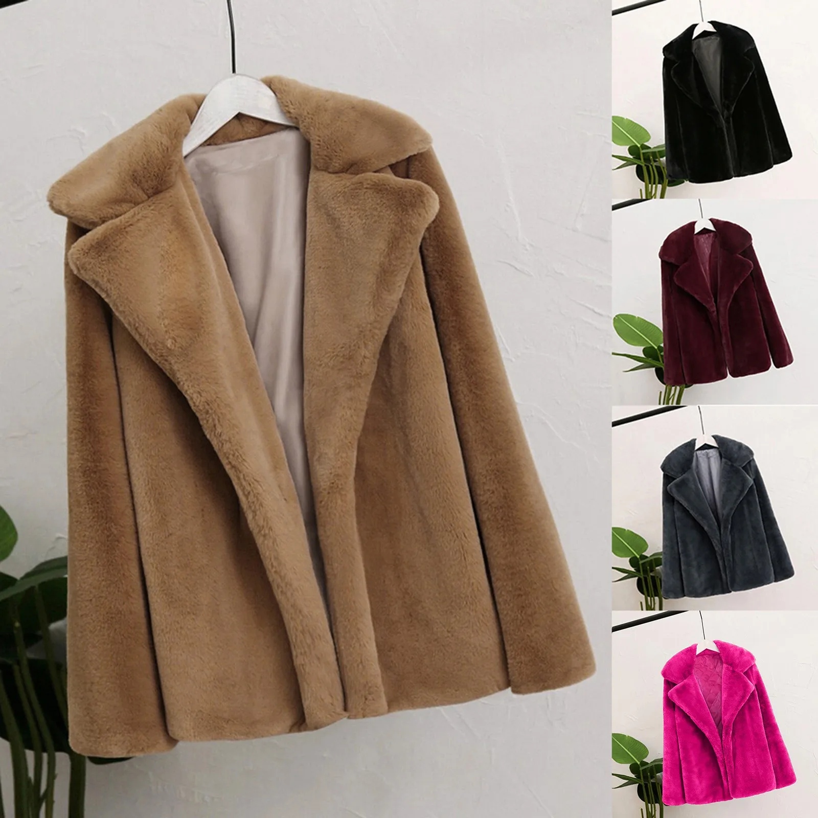 

Preppy Style Women Winter Warm Furry Loose Pink Faux Fur Coat Solid Lapel Fake Fur Jacket Female Outerwear Fleece Outerwear Coat