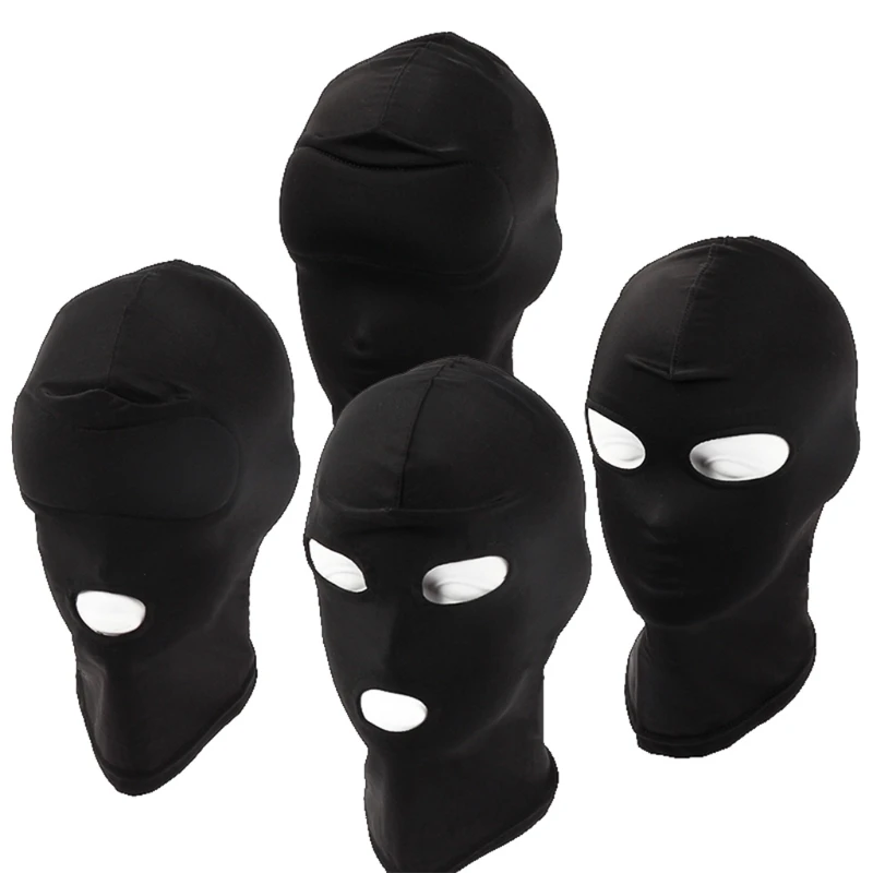 Adult Open Eyes Mouth Headgear Mask Hood Breathable Blindfold Black Full for Head Cover Cosplay Slave BDSM Bondage Sex