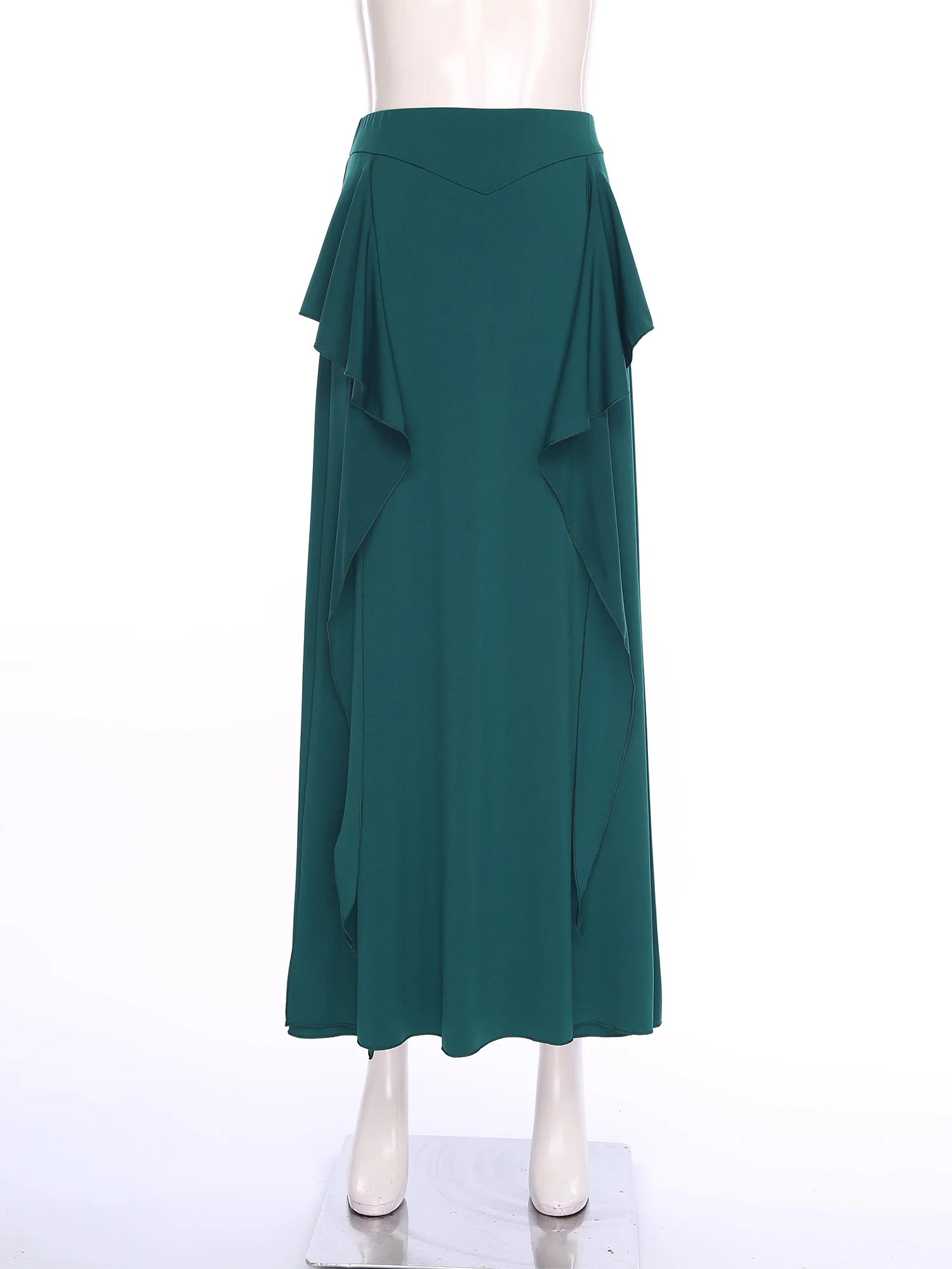 Gonna lunga da danza del ventre da donna Vita elastica con volant a cascata Pantaloncini di sicurezza con spacco laterale Gonna Dancewear per la danza popolare orientale