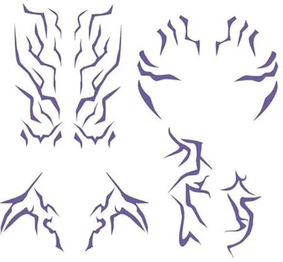 Temporäre Tattoos mit violettem Farbverlauf – realistische wasserfeste Körperkunst, geeignet für Cosplay, Halloween und Party-Make-up (5 Stück)