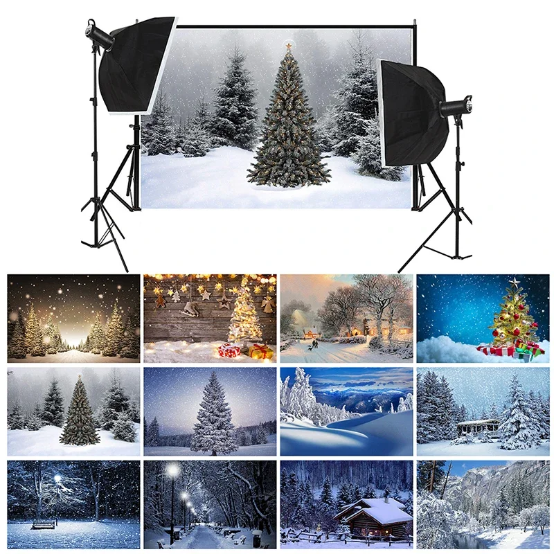 5x3ft/7x5ft Christmas Snow Scene Theme Vinyl Photography Background Cloth Photo Poster Print Studio Props Home Party Wall Decor