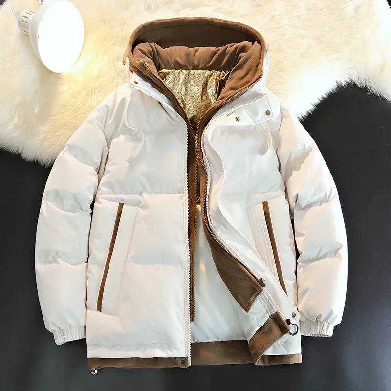 Winter New Graphene Cotton Clothing Fashion Color-block Thickened Warm Outdoor Camping Hooded Coat Men's Fake Two Pieces Jacket