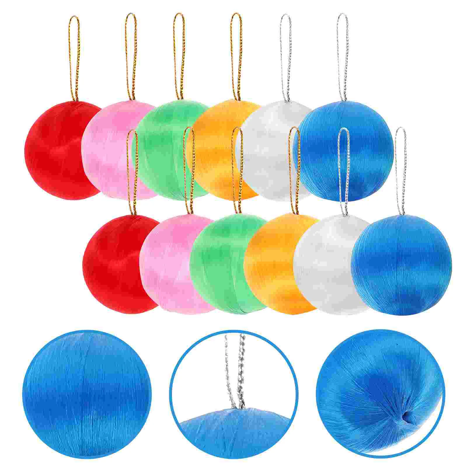 30 Pcs Christmas Snow Globe Pendant Silk Thread Ball Ornaments Colored Lights Decoration Colorful Snowball