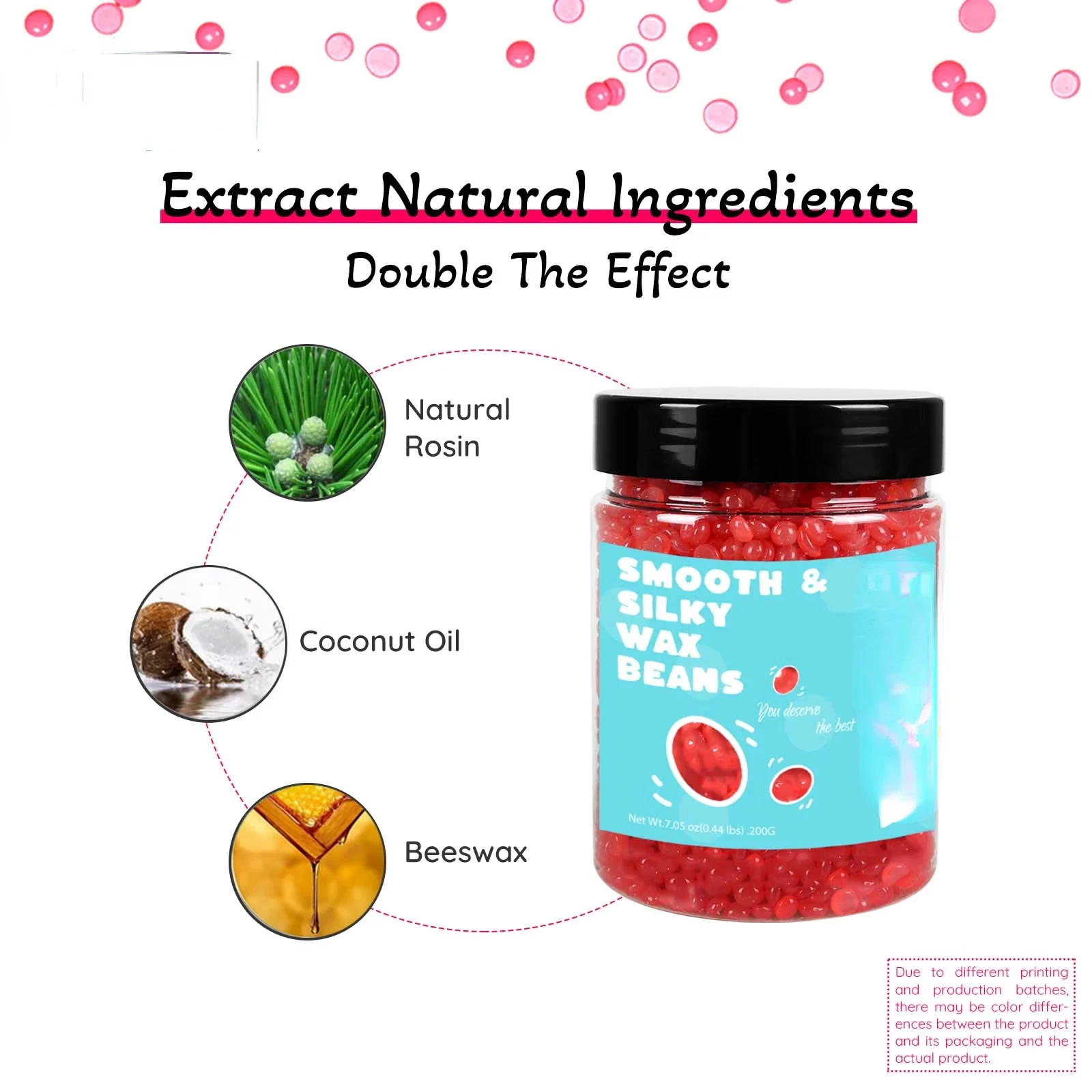 Wax Beads 200g(7.05oz) Bottle Hair Removal Hard Wax Beans Hot Waxing Beeswax for Wax Heater Painless for All Hair&Skin Wax paper