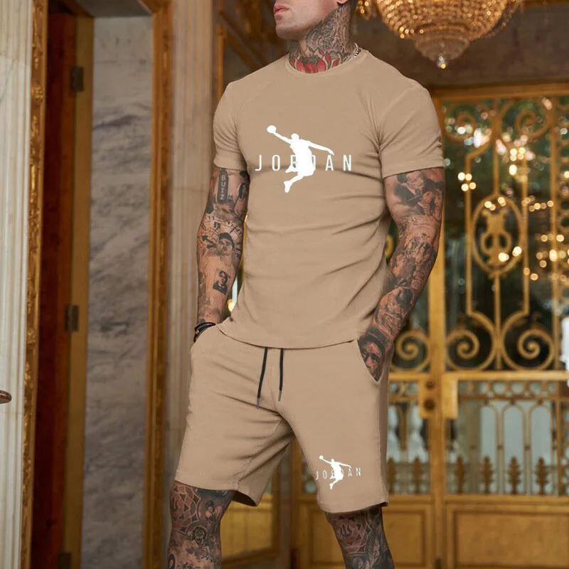 Summer New Style Short-Sleeved+Shorts Sports Suit Round Neck Casual Breathable Quick-Drying Two-Piece Suit