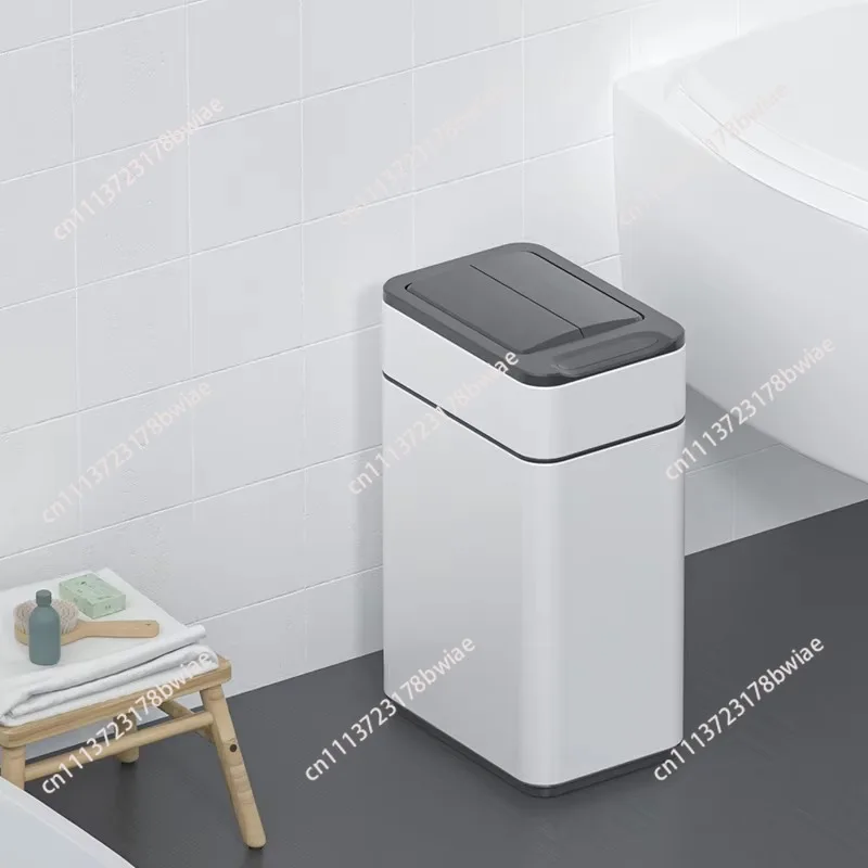 Household stainless steel automatic trash can Small rectangular infrared motion sensor Activated contactless covered office