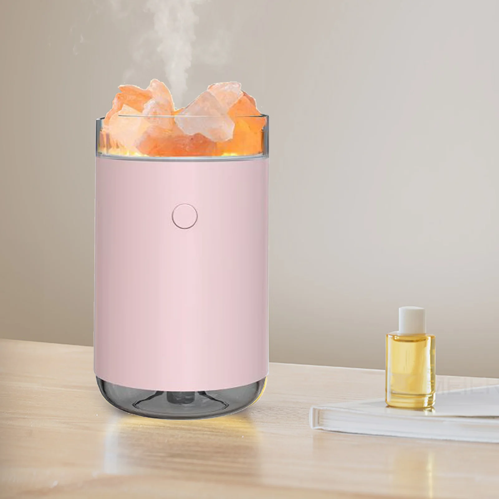 

Увлажнитель с диффузором соли, USB-диффузор аромата, настольный увлажнитель с красочным световым эффектом, розовый