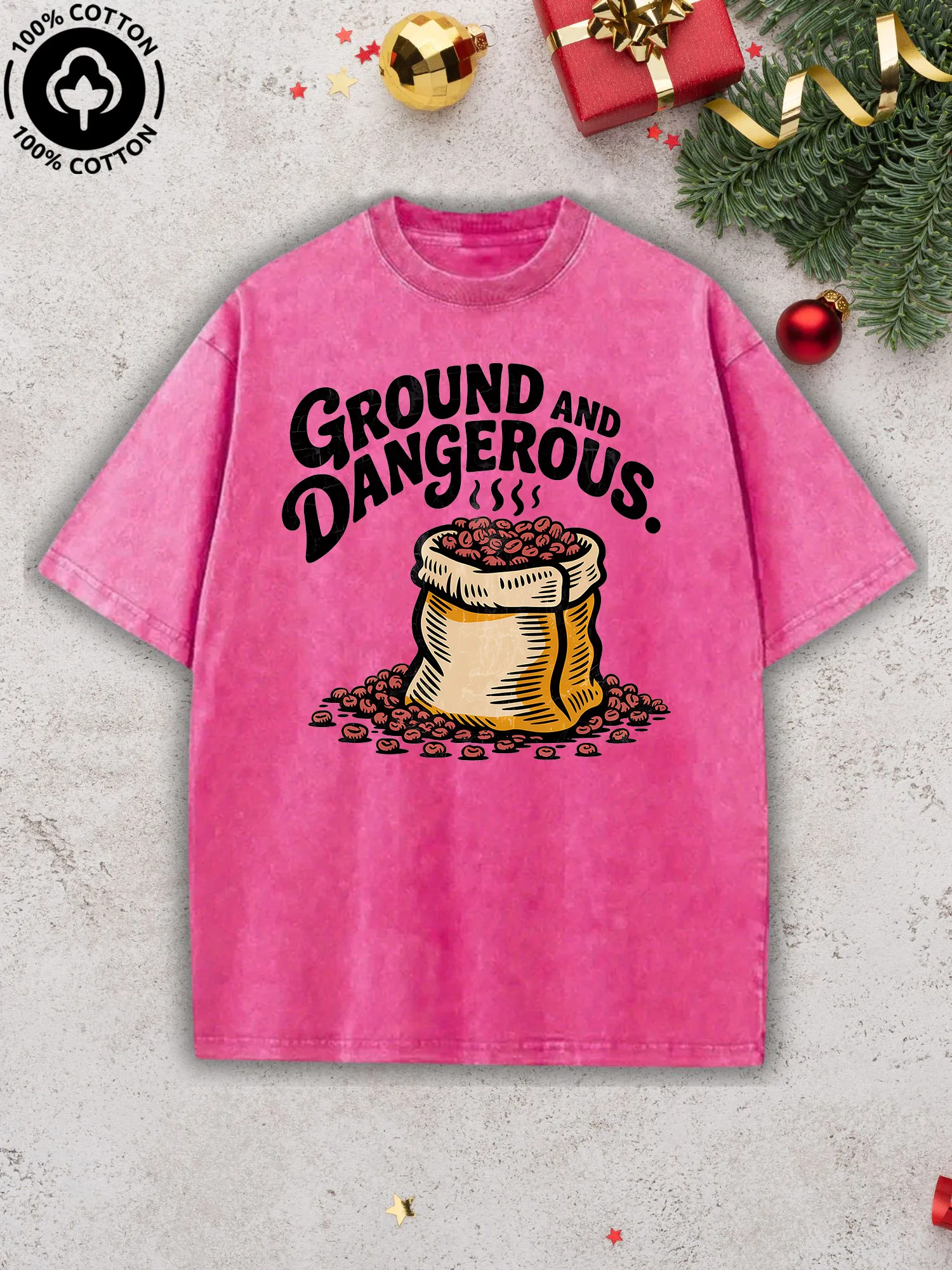 

Coffee Beans Men's Printed Tee, 100% Cotton Retro Unisex Pink T-Shirt, Street Style Loose Fit Tee