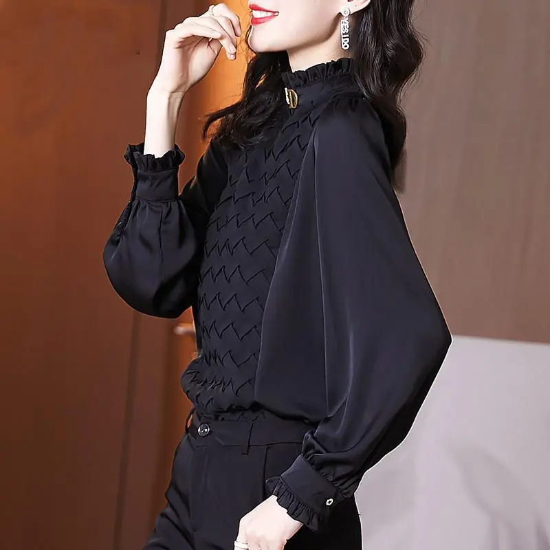 2024 Spring and Autumn New Elegant Women\'s Chiffon Shirt Fashion Long Sleeve Shirt Women\'s Inner Base Shirt Loose Blouse