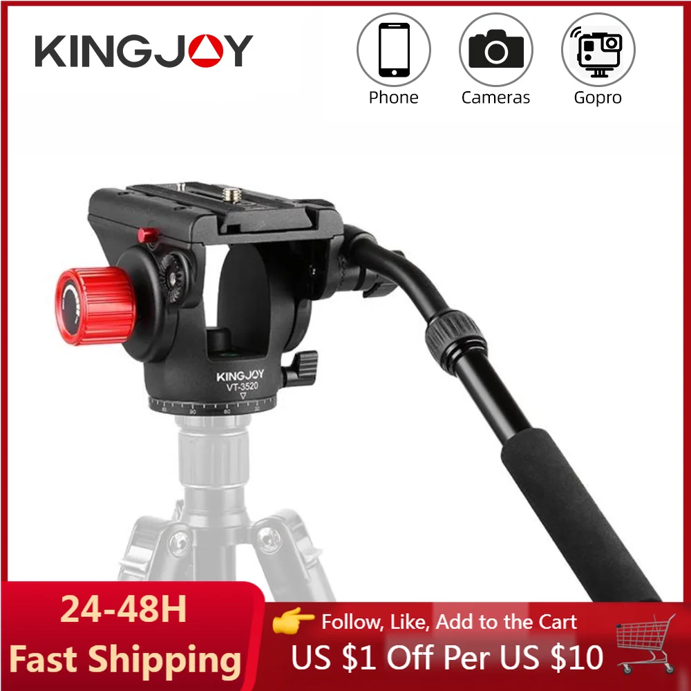 KINGJOY Tripod Head Hydraulic Fluid Panoramic Video Pan&Tilt For Tripod Monopod Camera Holder Stand Mobile SLR DSLR VT-3520