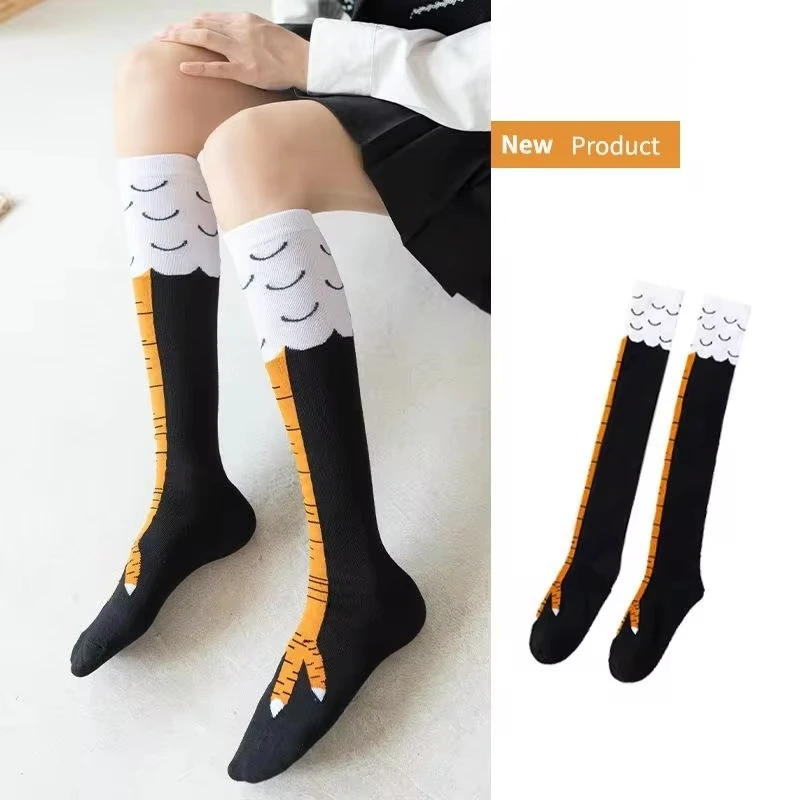 Chaussettes tendance pour femmes, longueur aux genoux, pieds de poulet, drôles, personnalisés, réalistes, cadeaux d\'anniversaire, chaussettes de