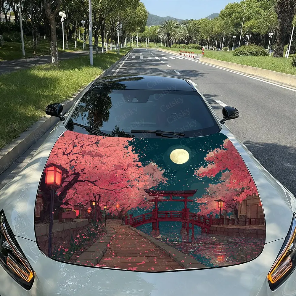 

Cherry Blossom Night Moon Car Hood Film, Hood Decoration Sticker, Truck Hood Film, Domineering Appearance, Advanced Adhesive, Du