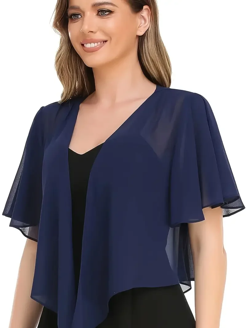 

Summer 2025 women's short top soft chiffon with a front opening transparent short-sleeved short cardigan