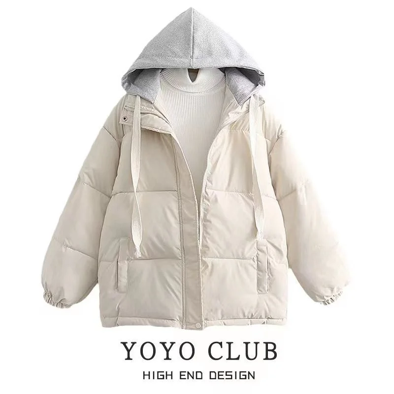 

Oversize College Sle Cotton Jaet Women's Winter Coat Bread Design Trendy Zipper Closure Long Sve Loose Fit Pure Color