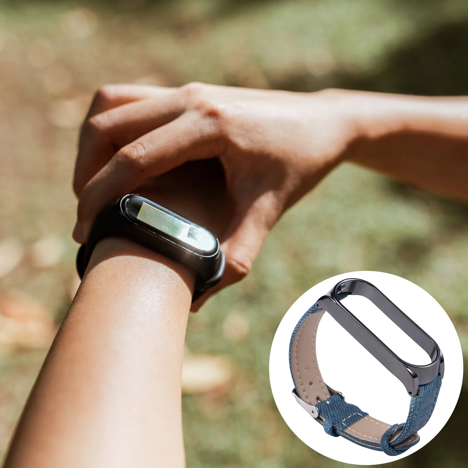 

Blue Denim Wristband Fit Universal Smart Smartwatch Textured Belt Correa Compatible Fitness