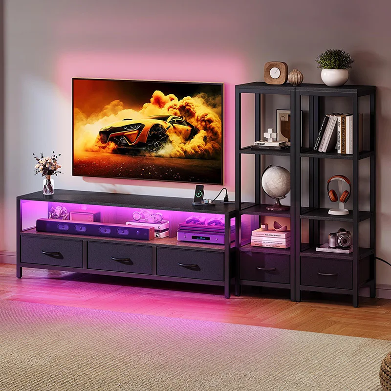 Living room TV cabinet with power strip light with multi-function chest cabinet shelf shelf source