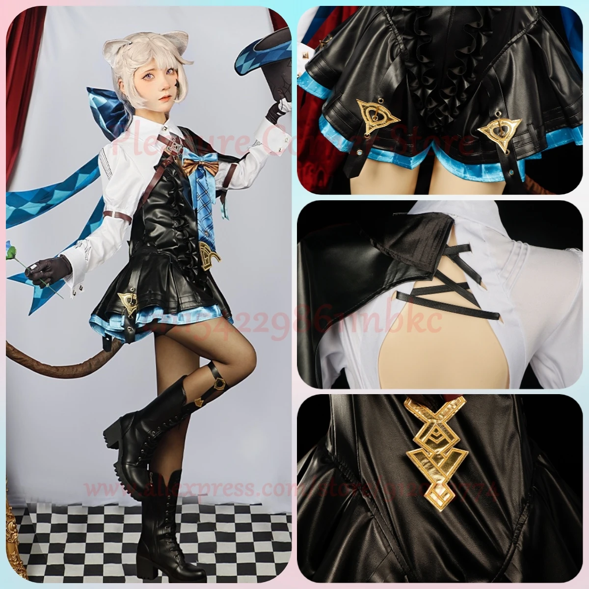 2024 Leather Version Lyney Lynette Cosplay Costume Full Set Genshin Impact Lynette Lyney Cosplay Suit Uniform Dress Outfits