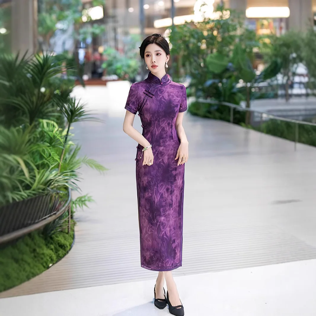 

Yourqipao Old Shanghai Retro Chinese Mother Of The Wedding Banquet Cheongsam Spring and Summer Qipao Skirt