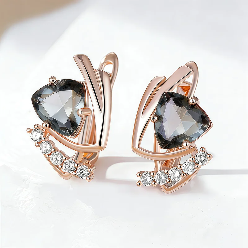 Wbmqda 18*12mm Grey Stone Drop Earrings For Women 585 Rose Gold Color Fashion Holiday Jewelry Accessories