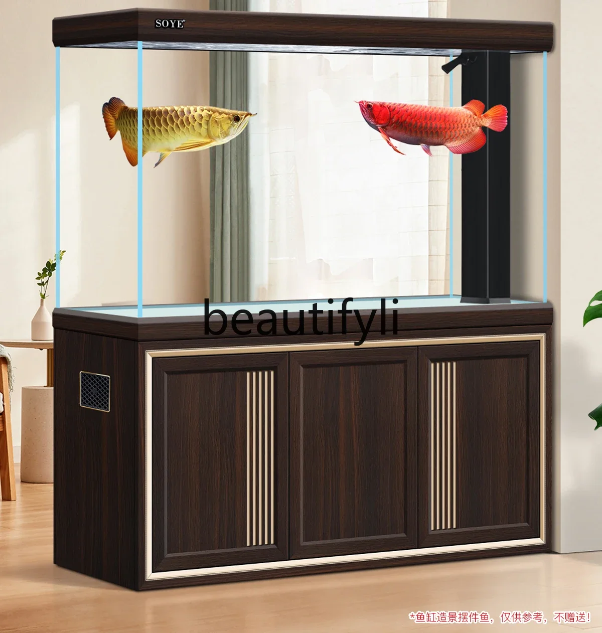 Fish tank living room Chinese partition cabinet large household ultra-white aquarium solid wood porch screen floor bottom filter