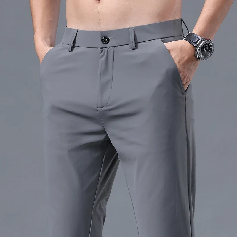 Summer New Stretch Soft Suit Pants Men Thin Fashion Business Elastic Waist Korean Slim Brand Clothes Casual Formal Trousers Male