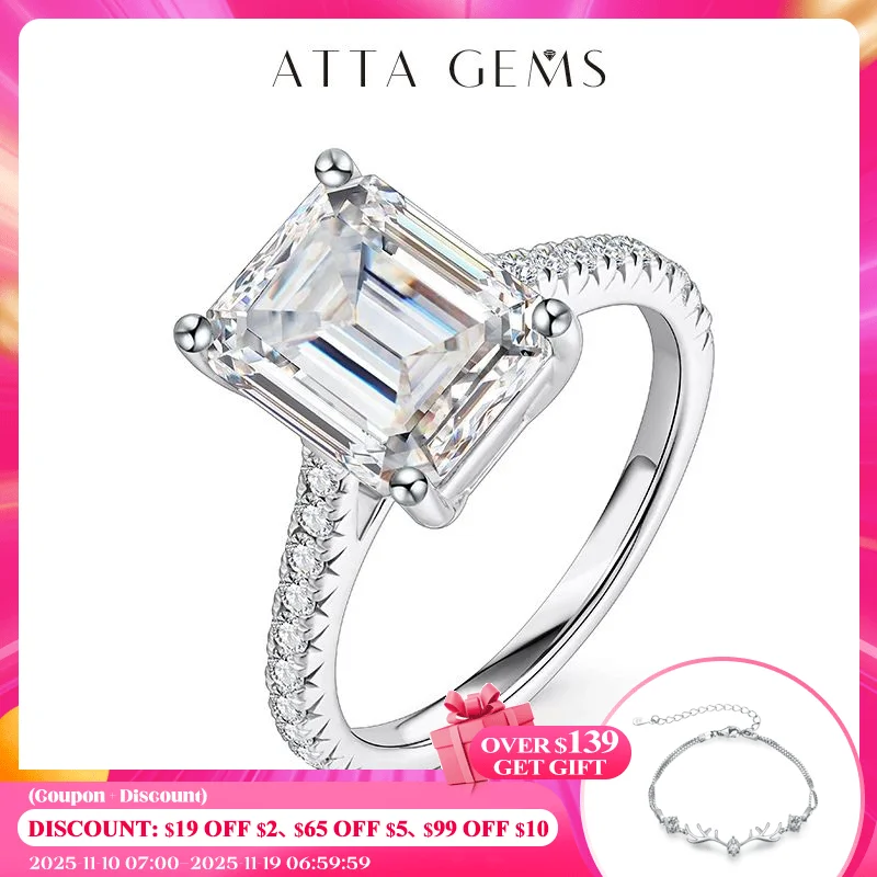 

ATTAGEMS 925 Sterling Silver Moissanite Ring Emearld Cut 3.0CT VVS D Color Moissanite Pass Diamond Test for Women Elegant Rings