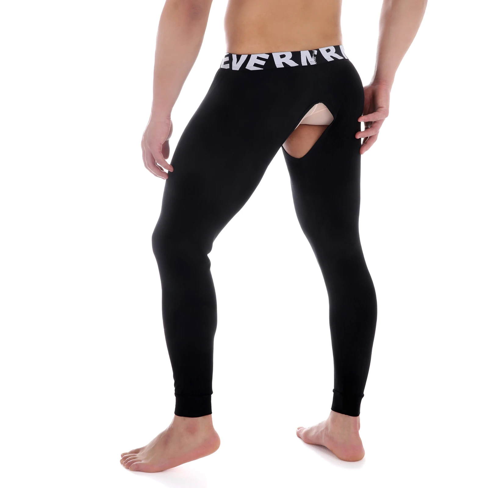 CLEVER-MENMODE Uomini caldi Biancheria intima termica modale Leggings sexy Custodia aperta per pene Glutei sul cavallo Pantaloni lunghi Johns