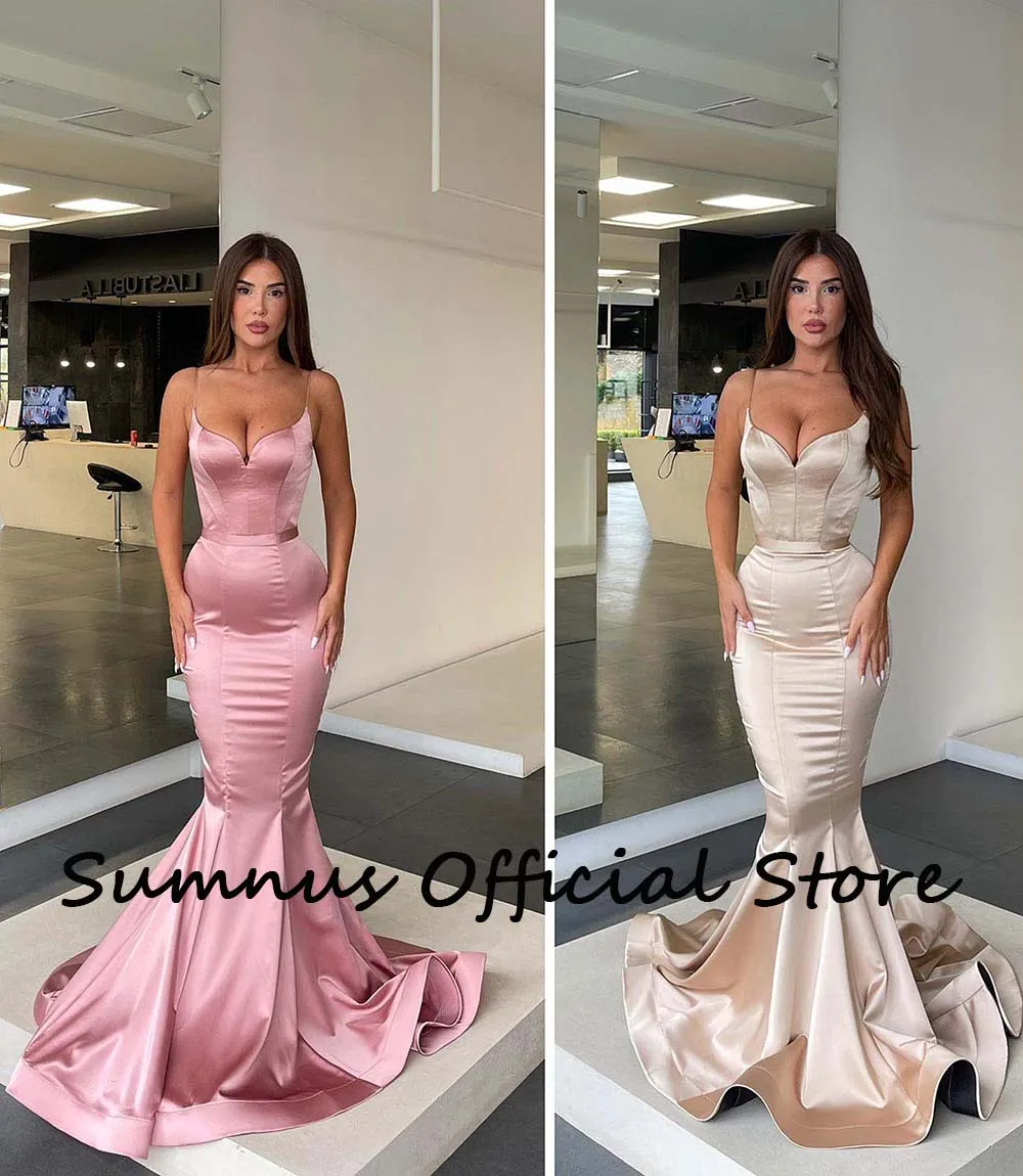 Sumnus Sexy Mermaid Party Jurken Solid Satin Spaghettibandjes Bodycon Avond Prom Jassen Lace Up Lange Evenement Vieren Jurk