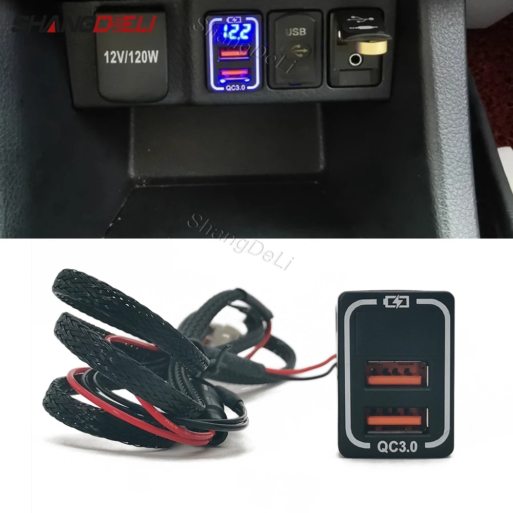

Blue Red Light Car Charger TYPE-C PD QC3.0 USB Dual Socket for Toyota Prado Camry Prius Corolla Reiz Vios Yaris Auto Parts