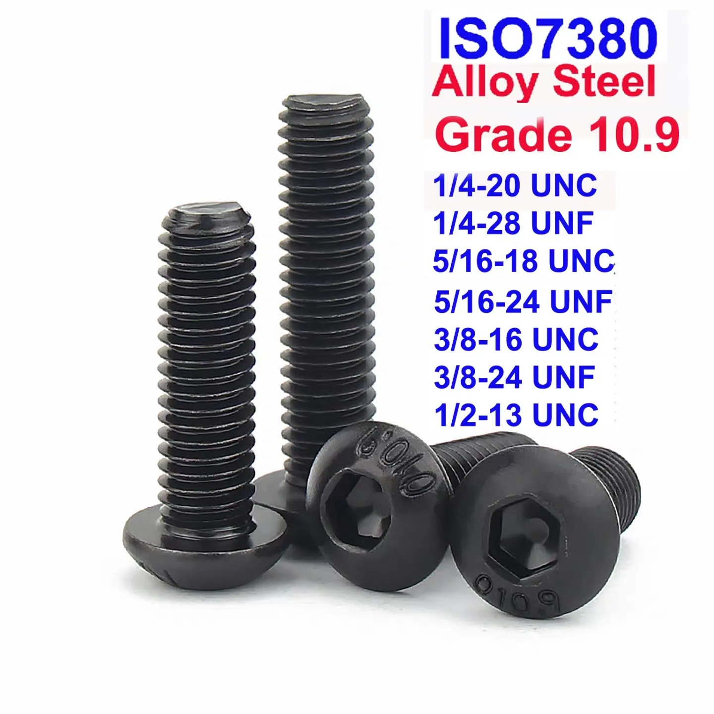 UNC UNF 1/4‑20 5/16‑18 3/8‑16 1/2‑13 10.9 High Strength Hex Socket Round Mushroom Head Allen Bolts Machine Fastening Screws