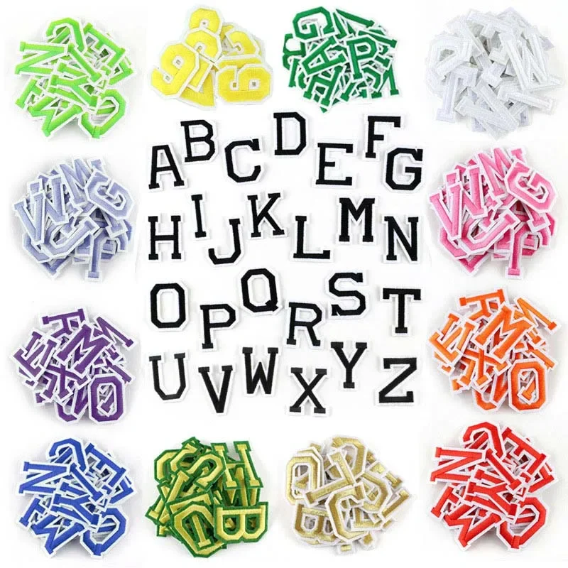 26 pièces/ensemble, lettres de l'alphabet colorées A ~ Z, Badges appliqués brodés, patchs à repasser, autocollants pour vêtements en tissu thermoadhésif